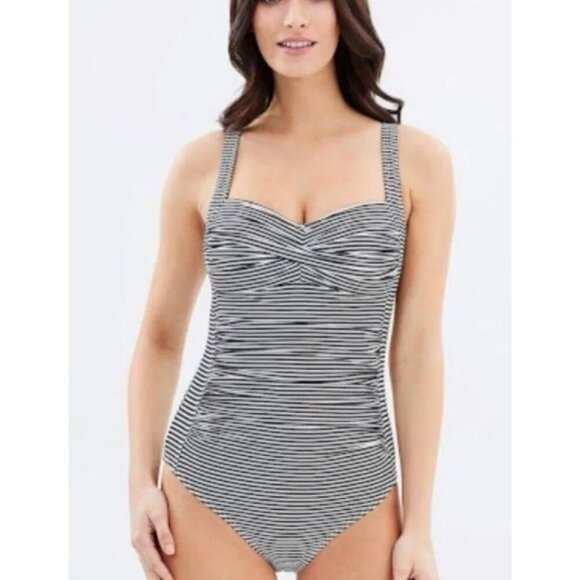 Bond-Eye Australia Black and White Striped One Piece Bathing Suit 10 - Picture 1 of 7